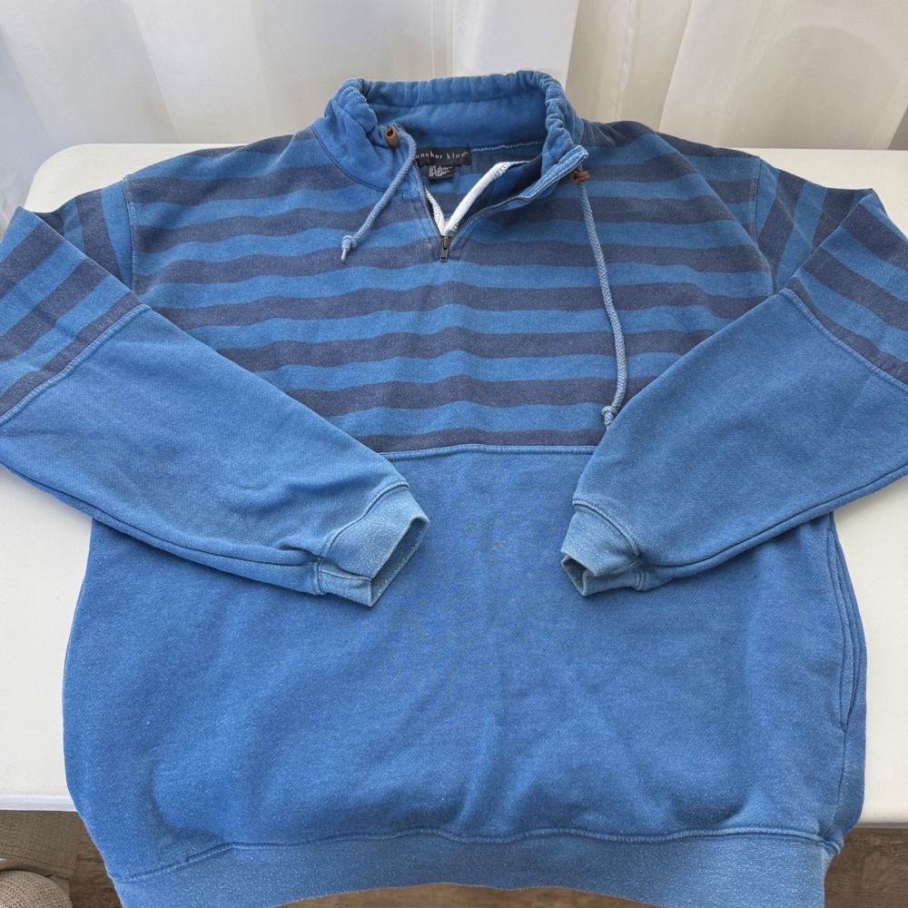 Anchor Blue Mens Vintage Y2K Striped Quarter Zip Pullover Sweatshirt Blue Large